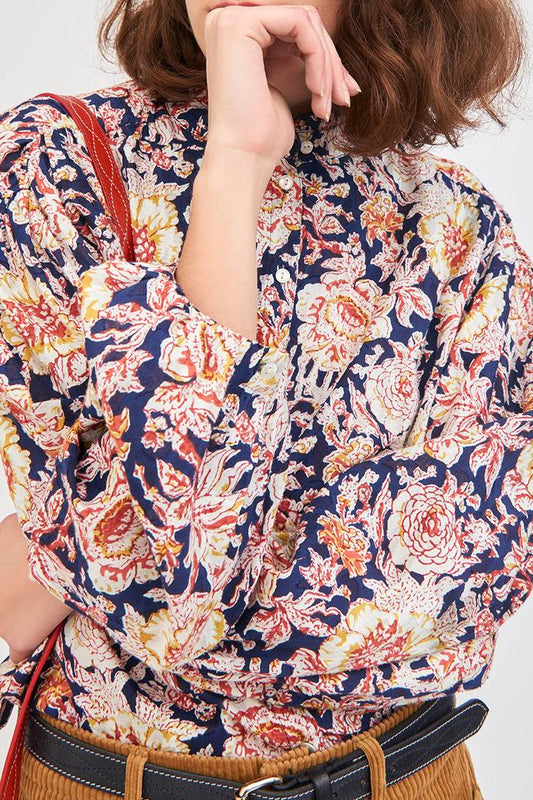 Andre Floral Print Blouse - Navy