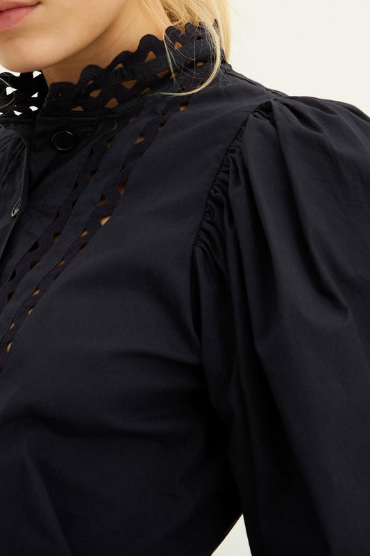 Vestido midi Mali de popelina con mangas abullonadas - Azul marino