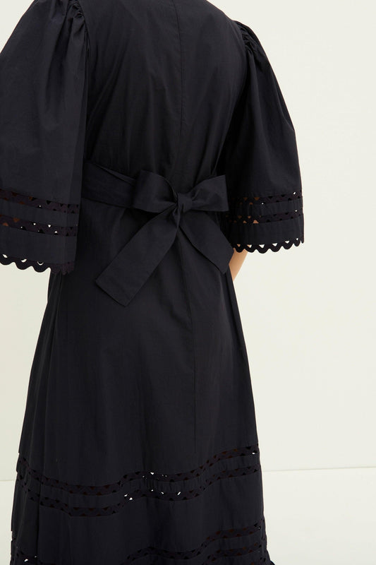 Vestido largo de popelina Mali - Azul marino