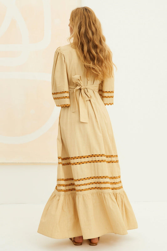 Vestido largo Mali Popelín - Beige