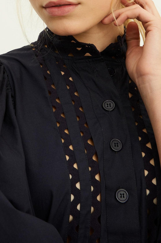 Blusa Mali de popelina con mangas abullonadas - Azul marino