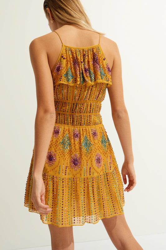 Minivestido Louise con lentejuelas - Mostaza