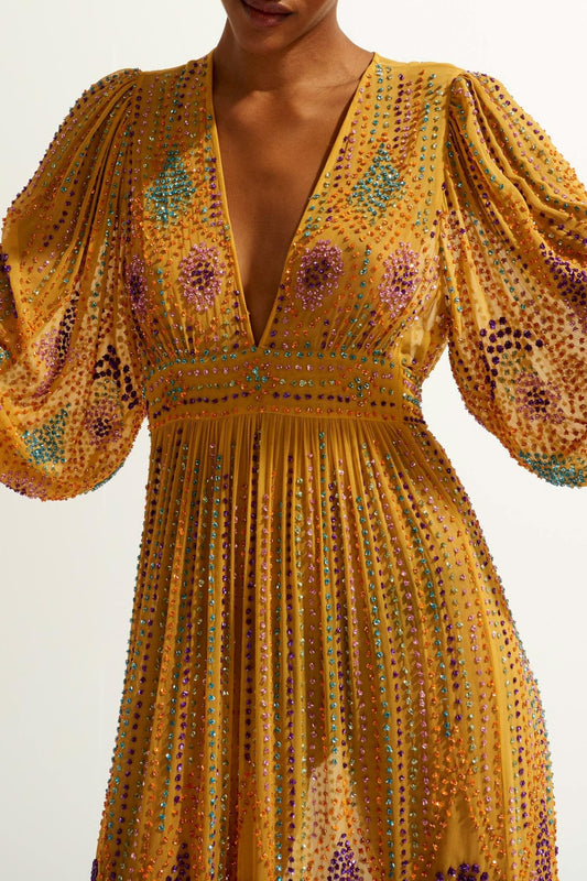 Vestido largo con lentejuelas Louise - Mostaza