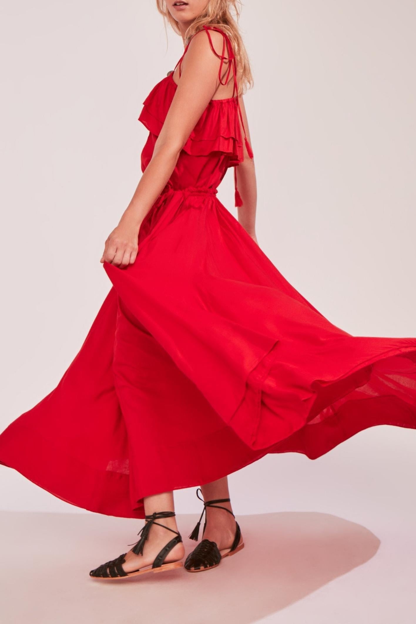 Bowly Long Flowy Red Skirt
