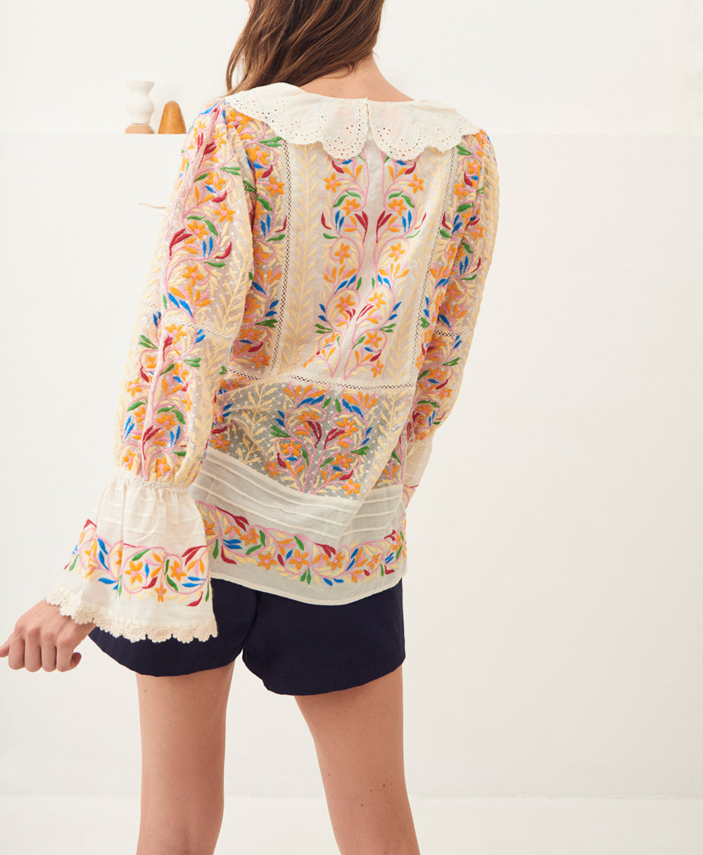 Blouse brodée coton et tulle Ania
