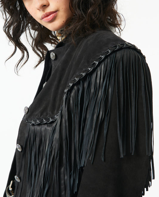 Veste en cuir à franges Jacky