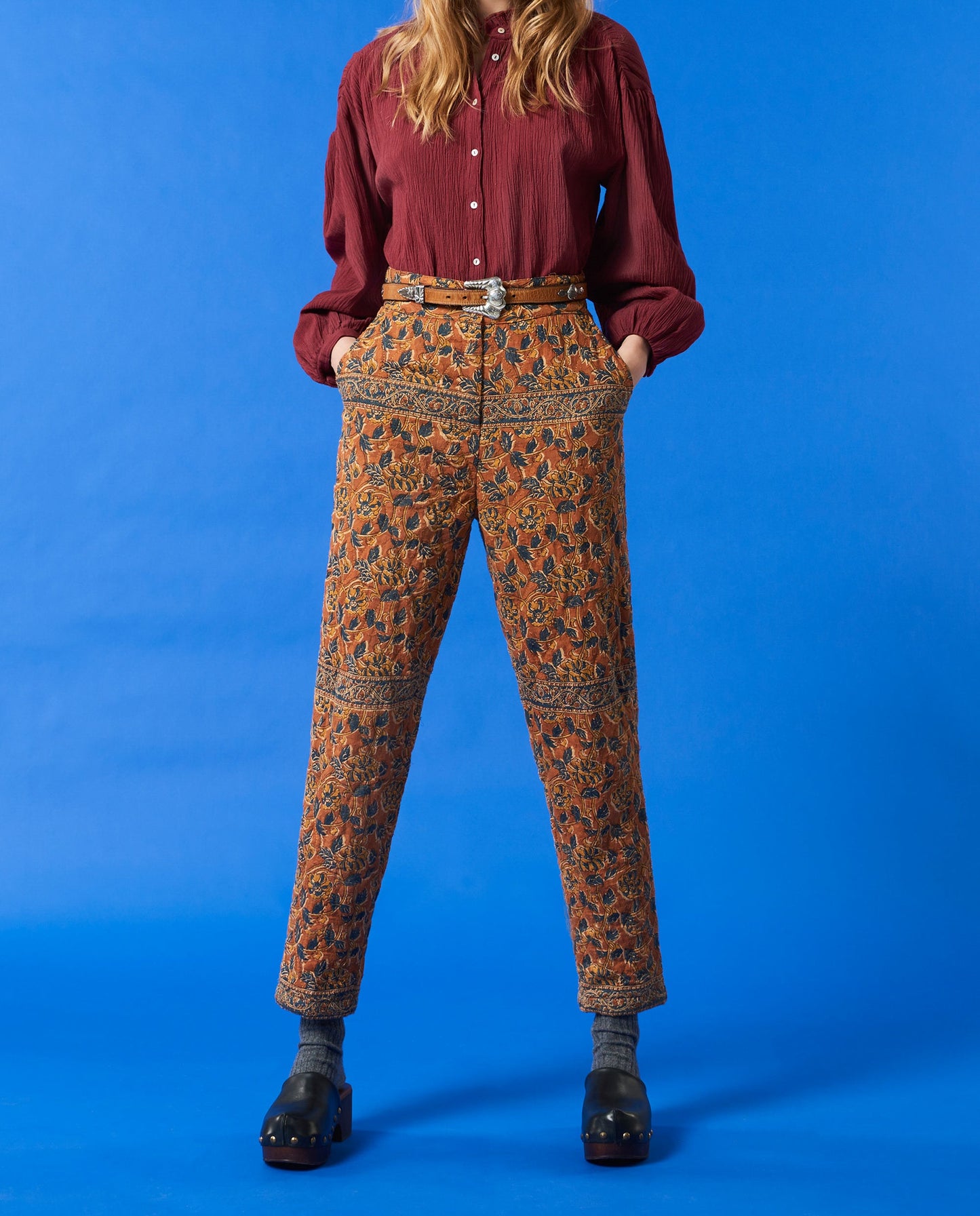 Fanny print quilted trousers