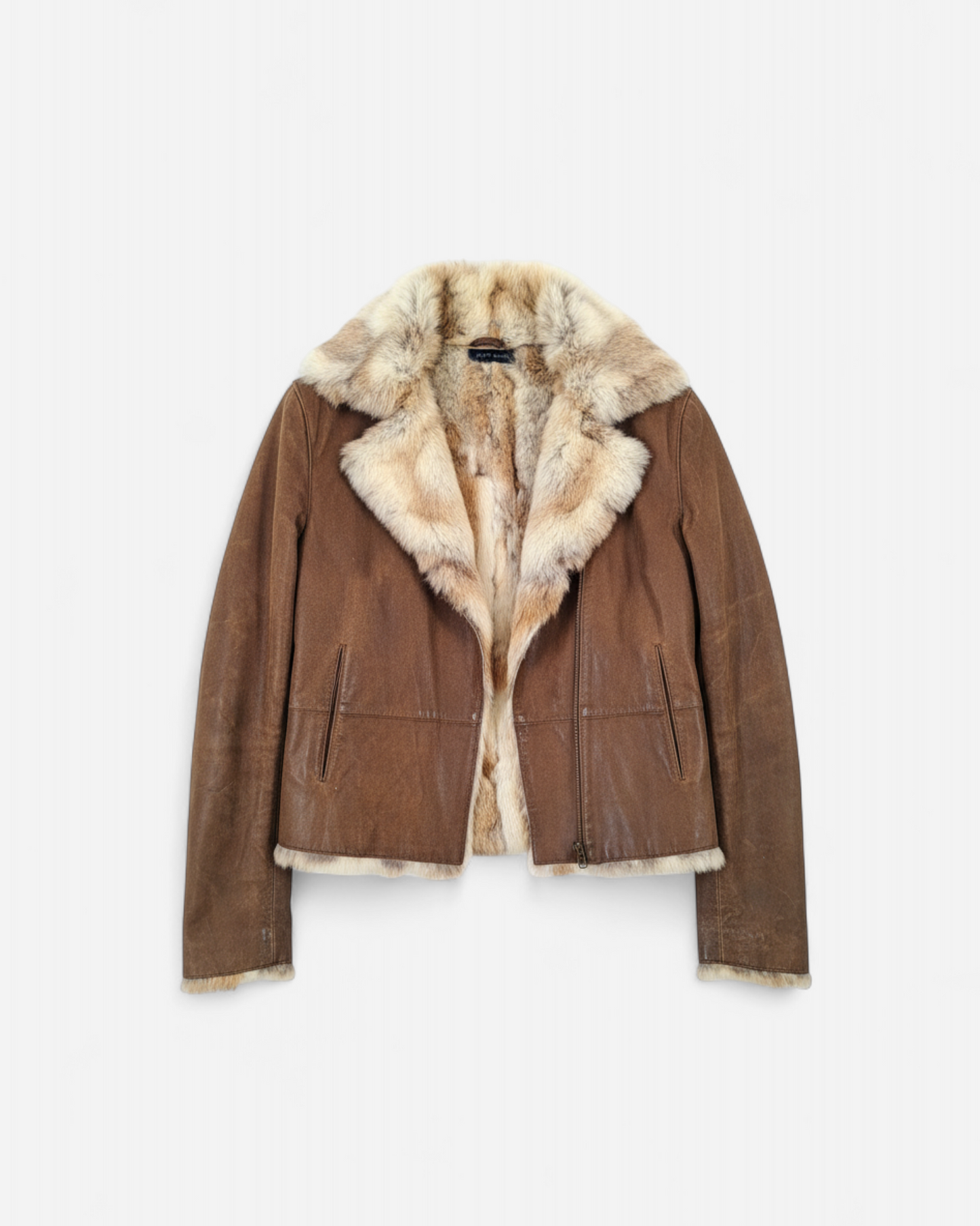 Veste en cuir doublée de fourrure de lapin