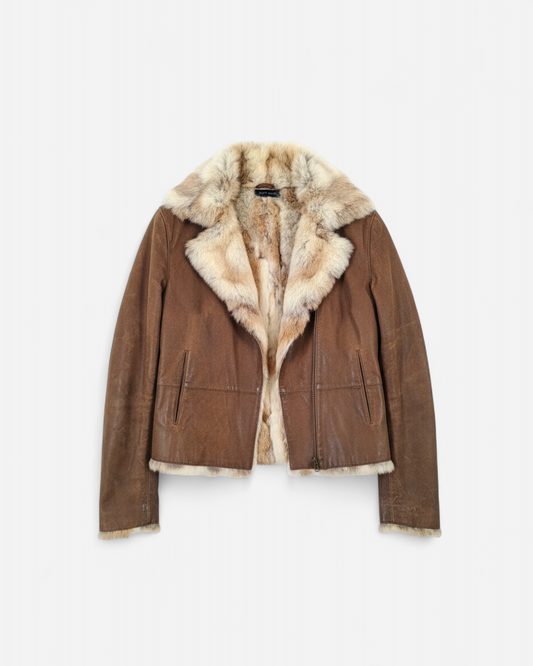 Veste en cuir doublée de fourrure de lapin