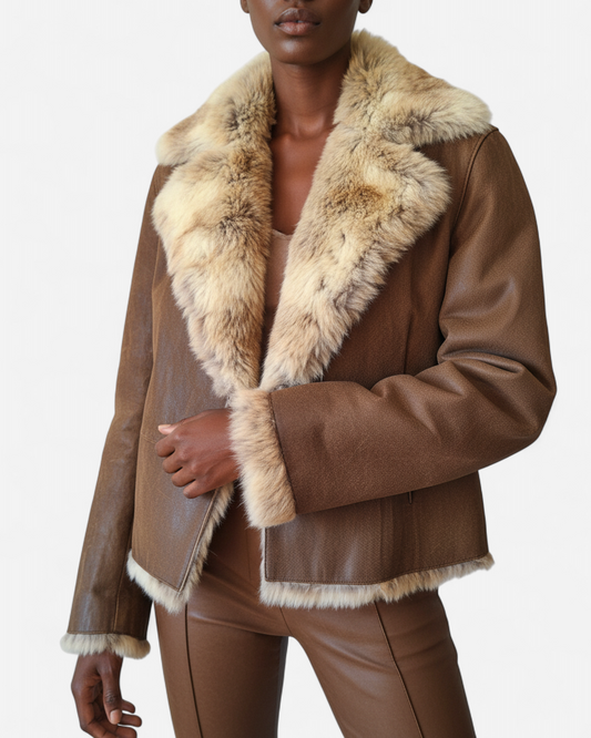 Veste en cuir doublée de fourrure de lapin