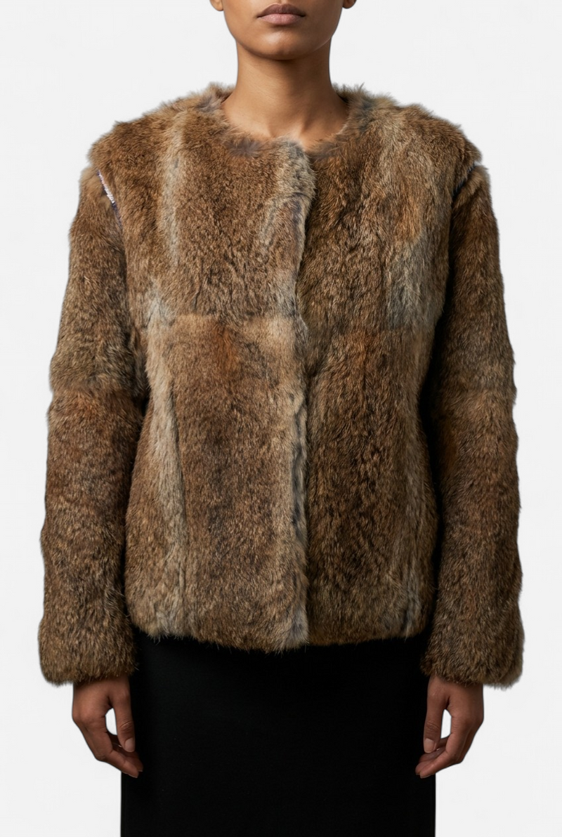 veste bomber en fourrure et perles,