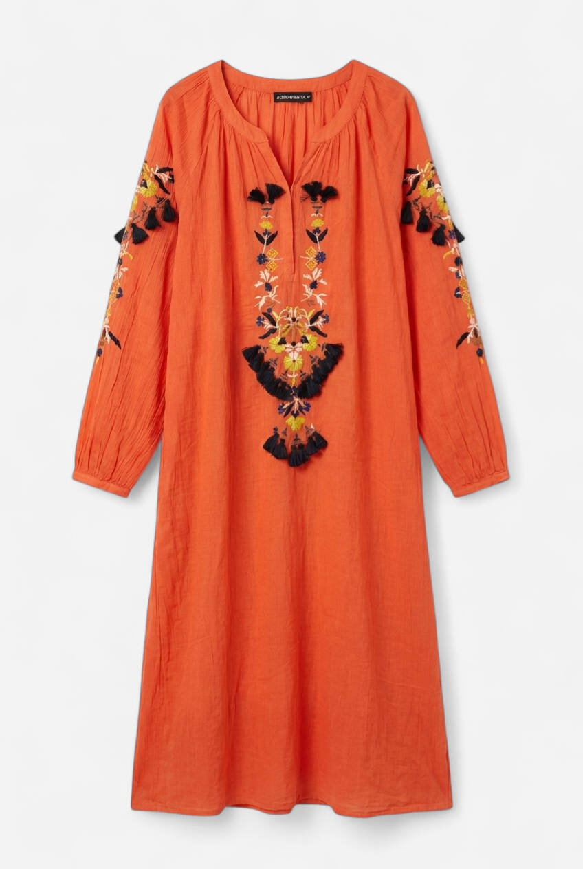 Robe orange brodée djellaba