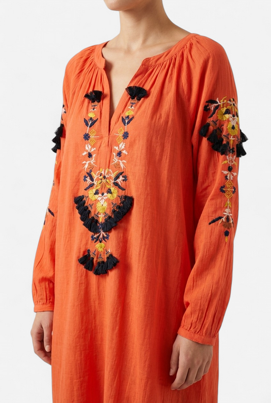 Robe orange brodée djellaba