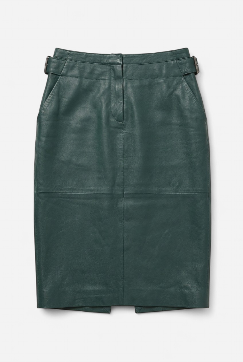 Falda de cuero verde azulado