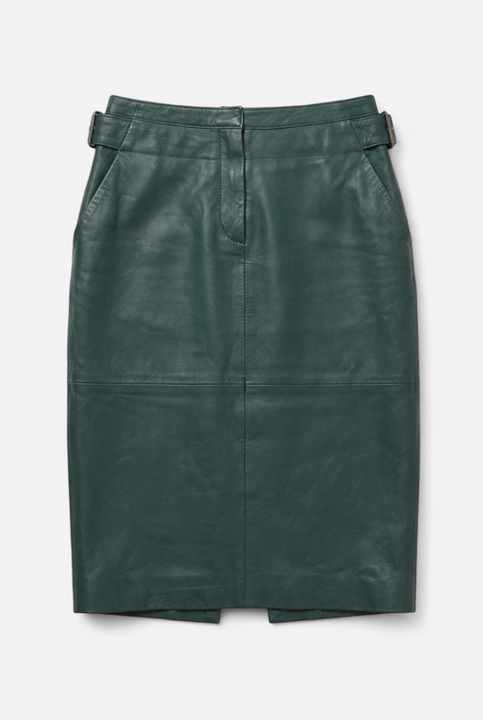 Falda de cuero verde azulado