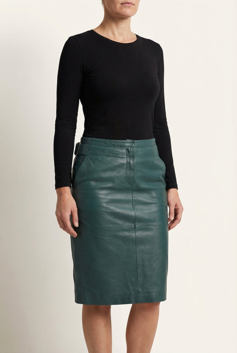Jupe en cuir vert sarcelle