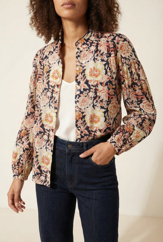 Blusa de algodón con estampado floral talla S