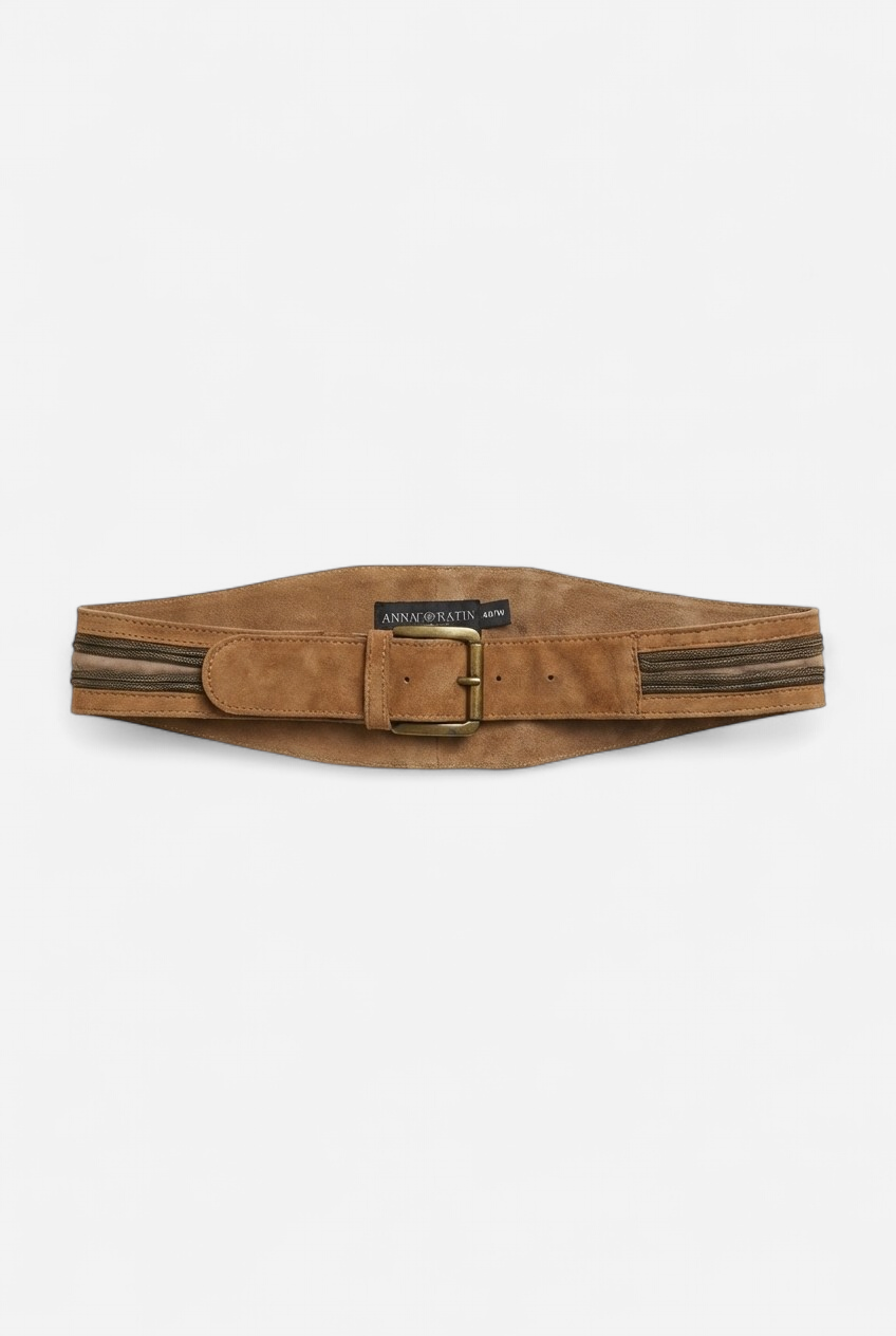 Beige nubuck leather belt