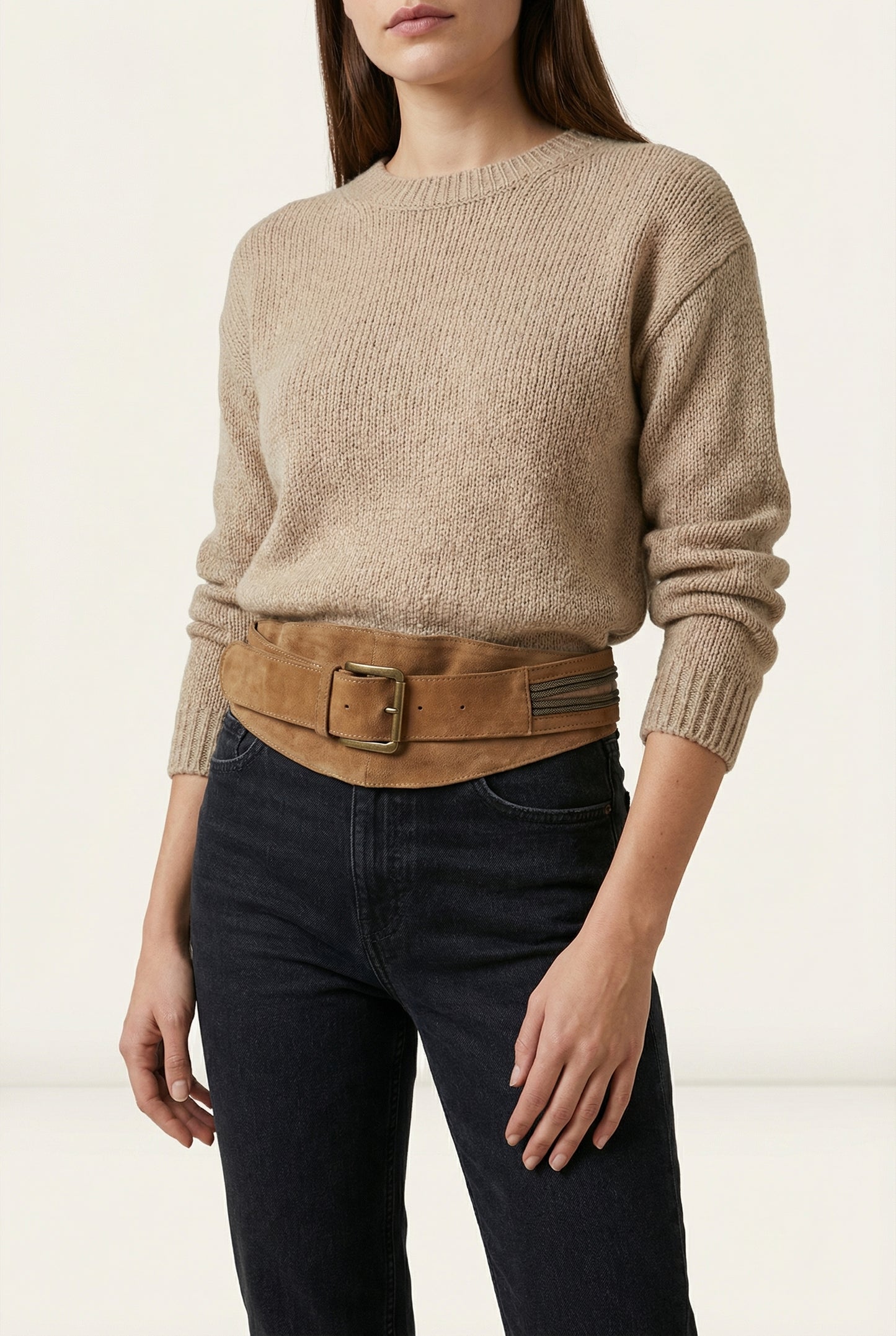 Beige nubuck leather belt