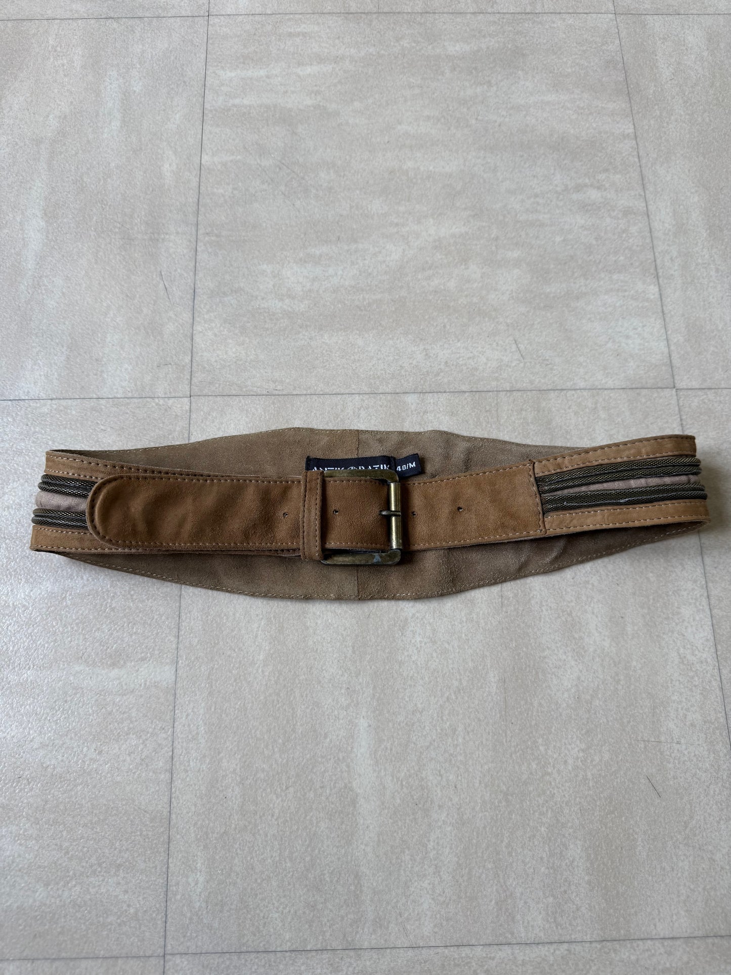 Beige nubuck leather belt