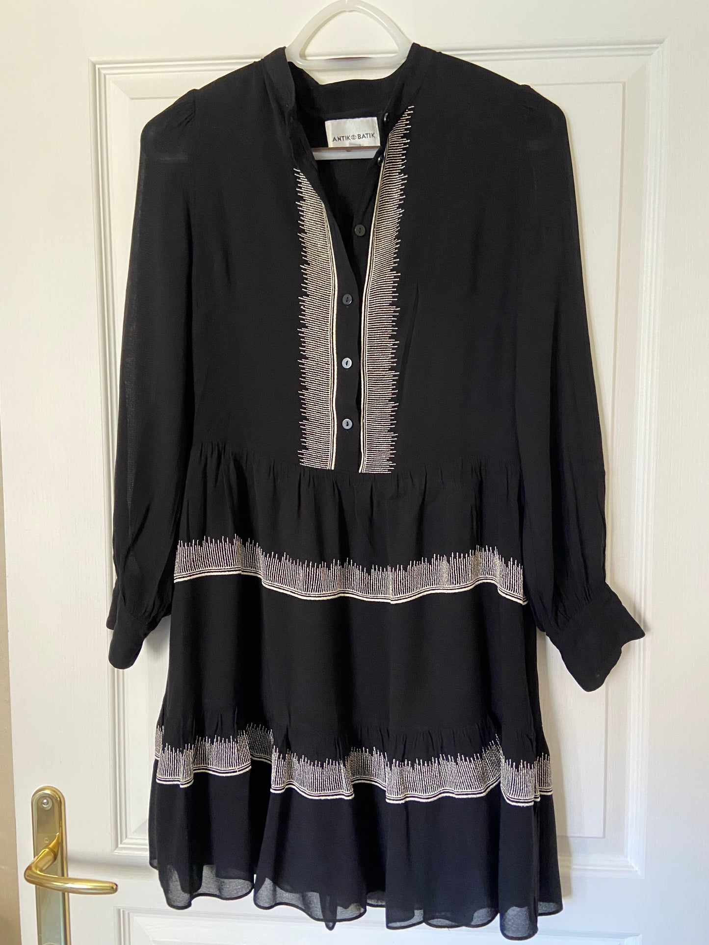 Black midi dress embroidered with silver threads