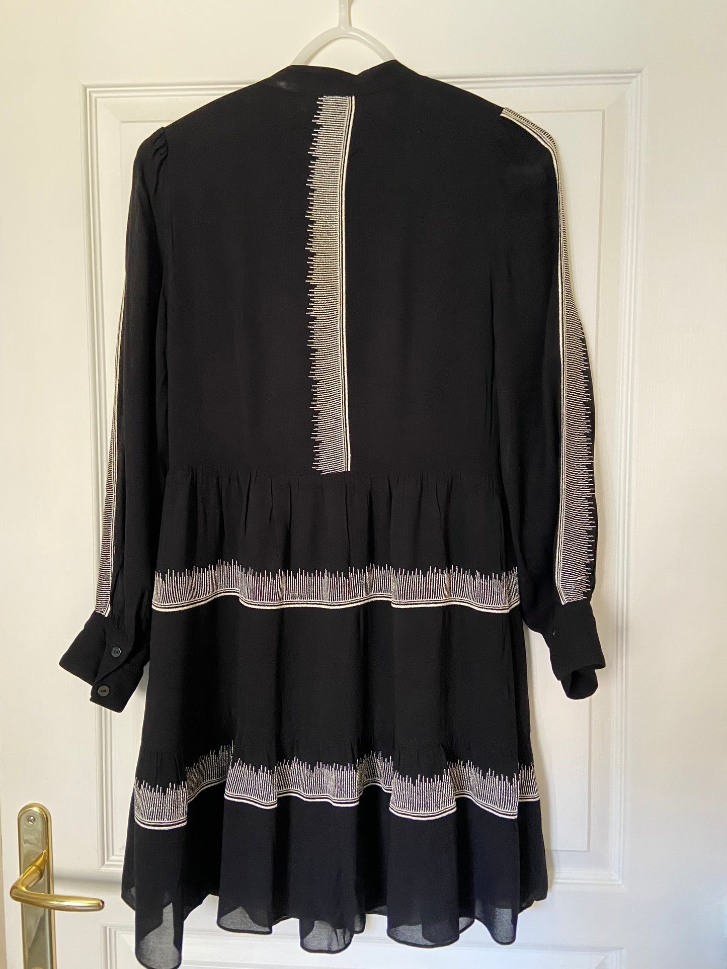 Black midi dress embroidered with silver threads