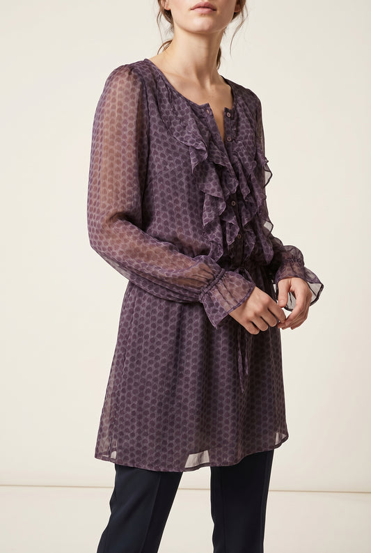 Robe en soie violette imprimé Oiseaux