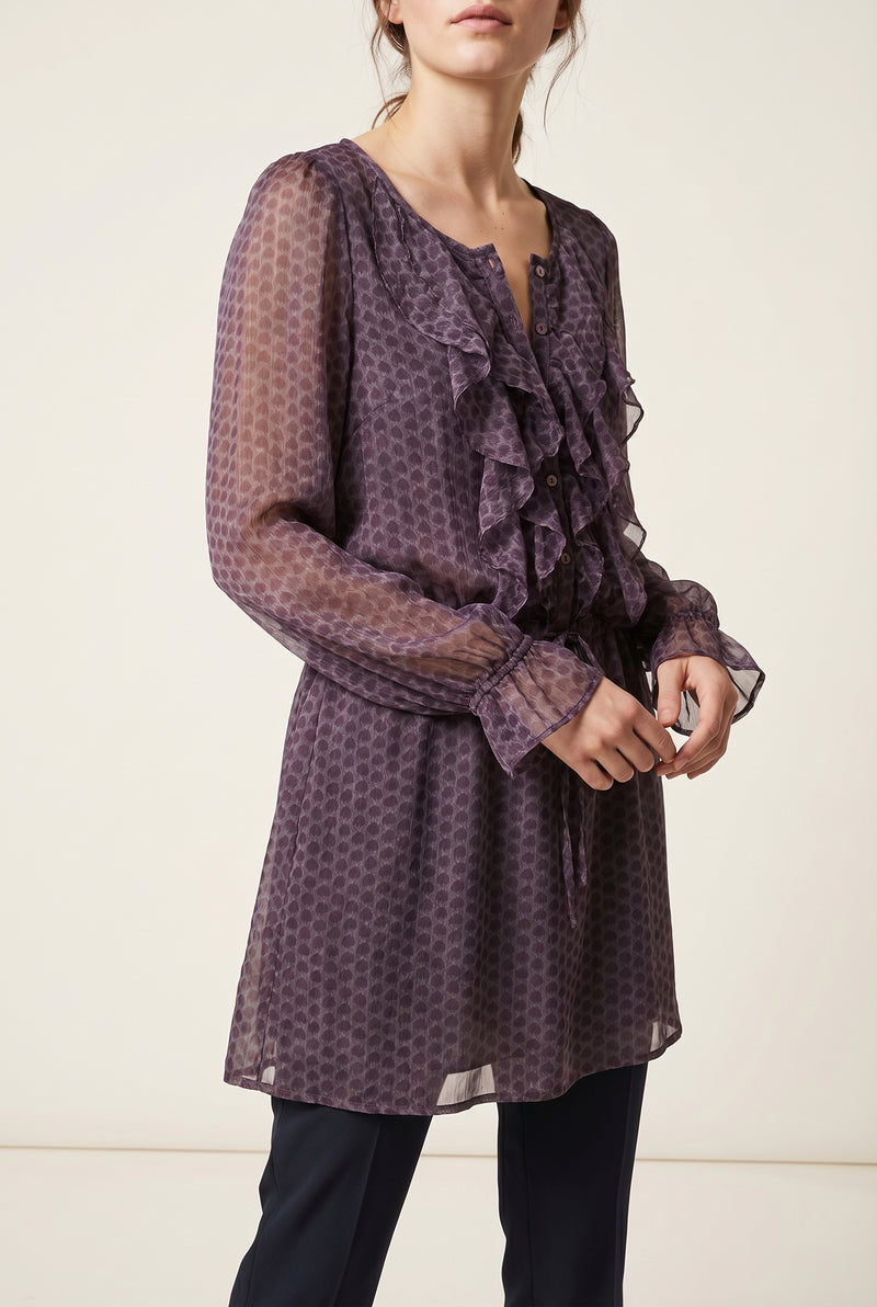 Robe en soie violette imprimé Oiseaux