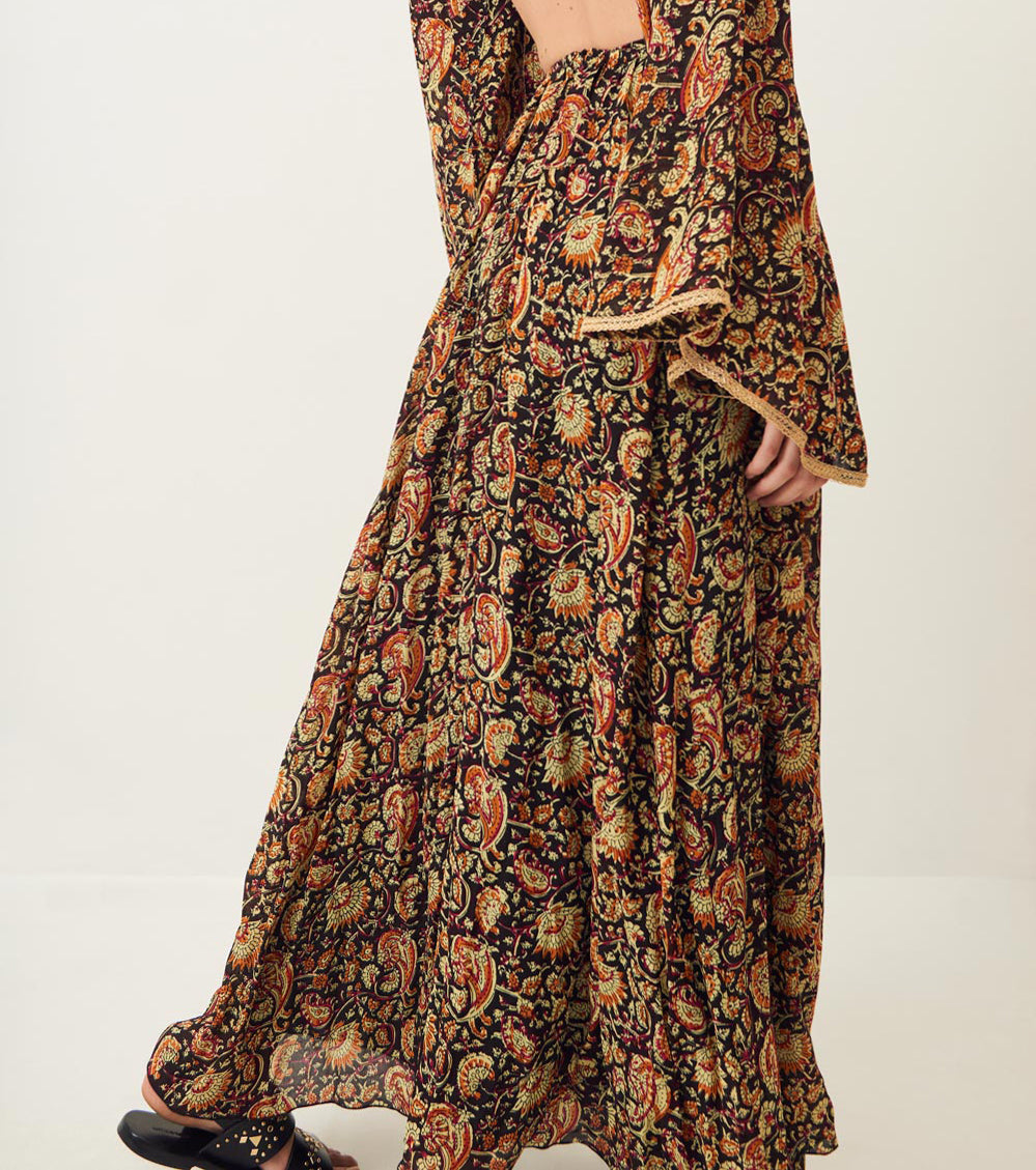 vestido largo estampado Cherie con espalda abierta