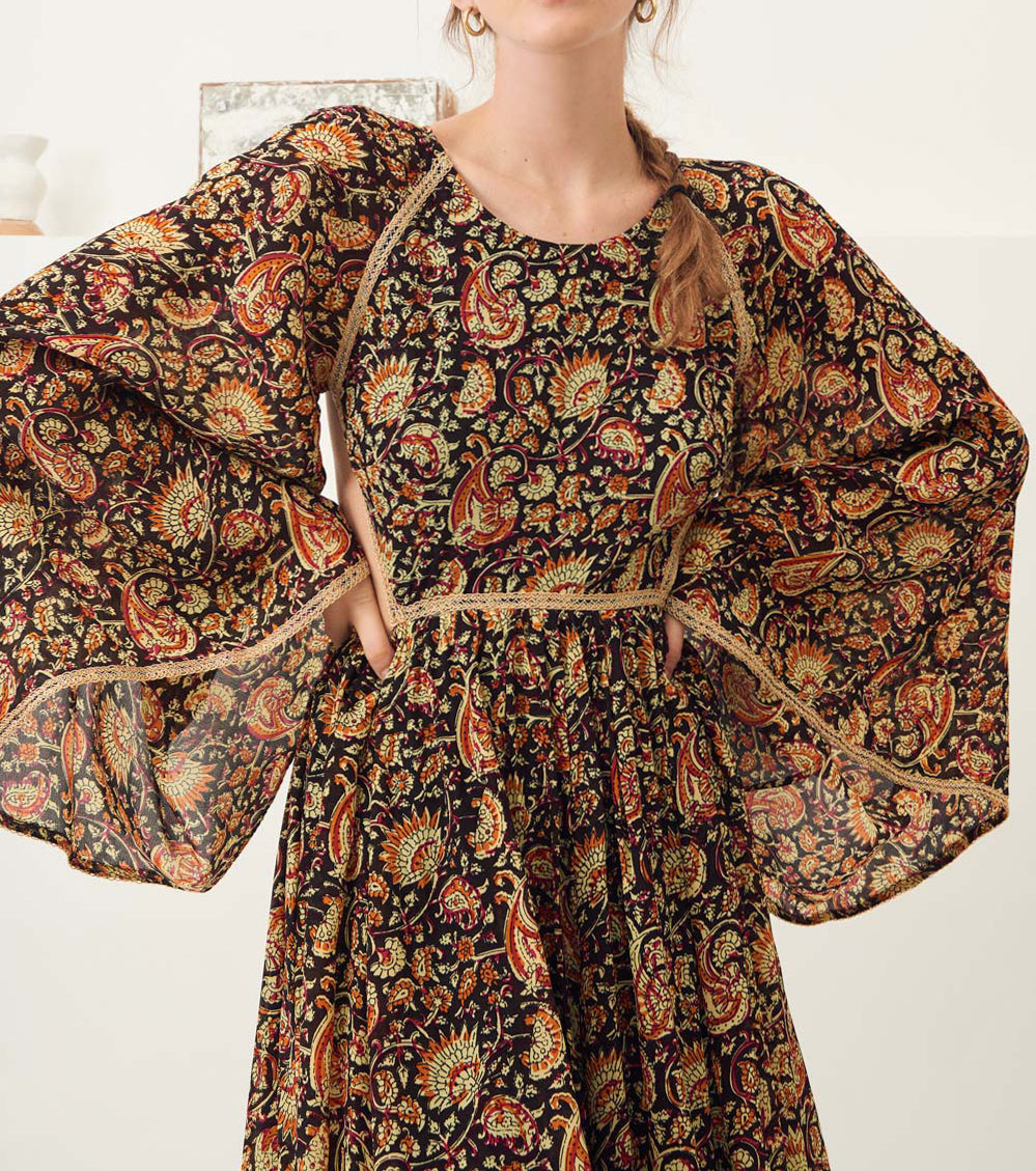 vestido largo estampado Cherie con espalda abierta