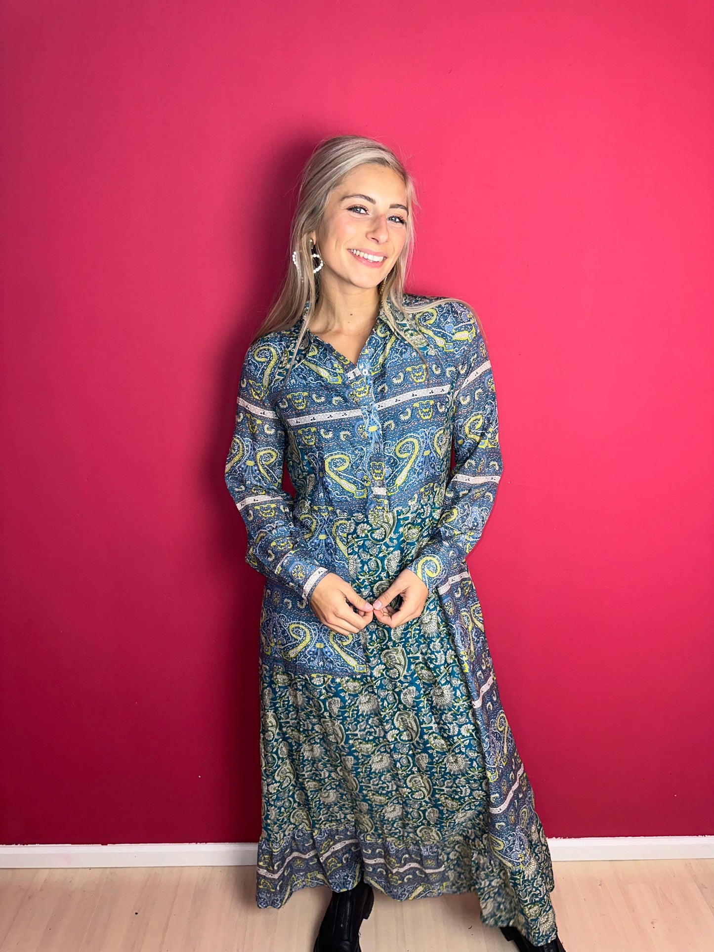 vestido camisero largo de seda Kheti