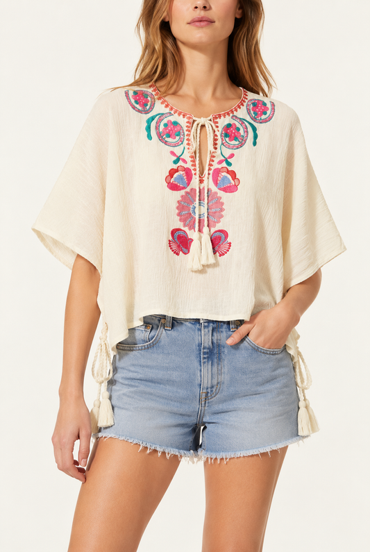 MAGOO CREAM EMBROIDERED TOP