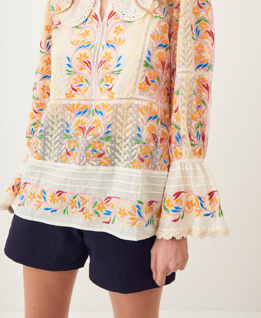 Blouse brodée coton et tulle Ania