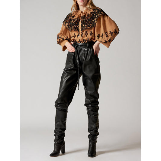 Blouse brodée Lilou - Camel