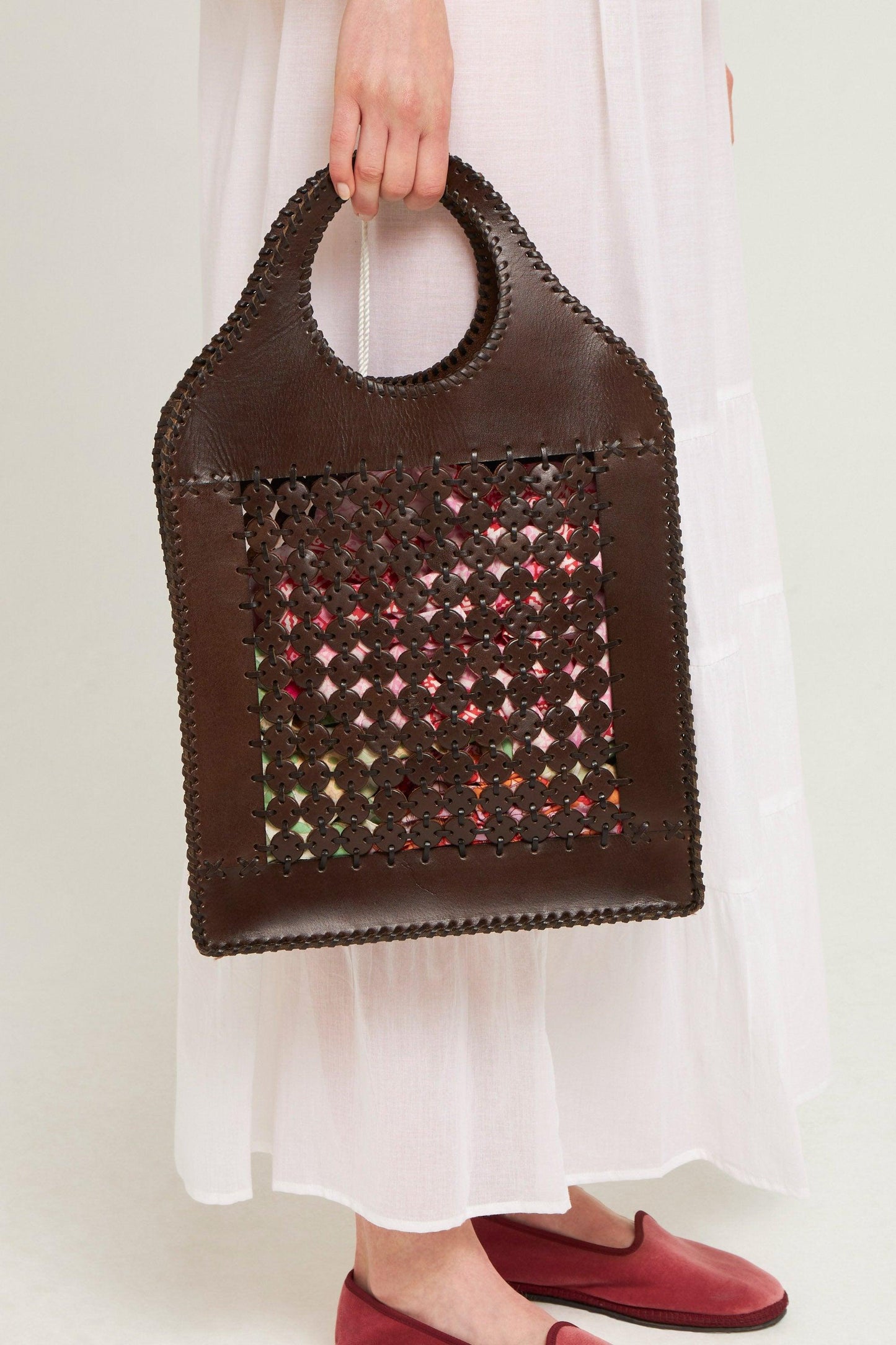 Lace-style leather openwork bag Galy