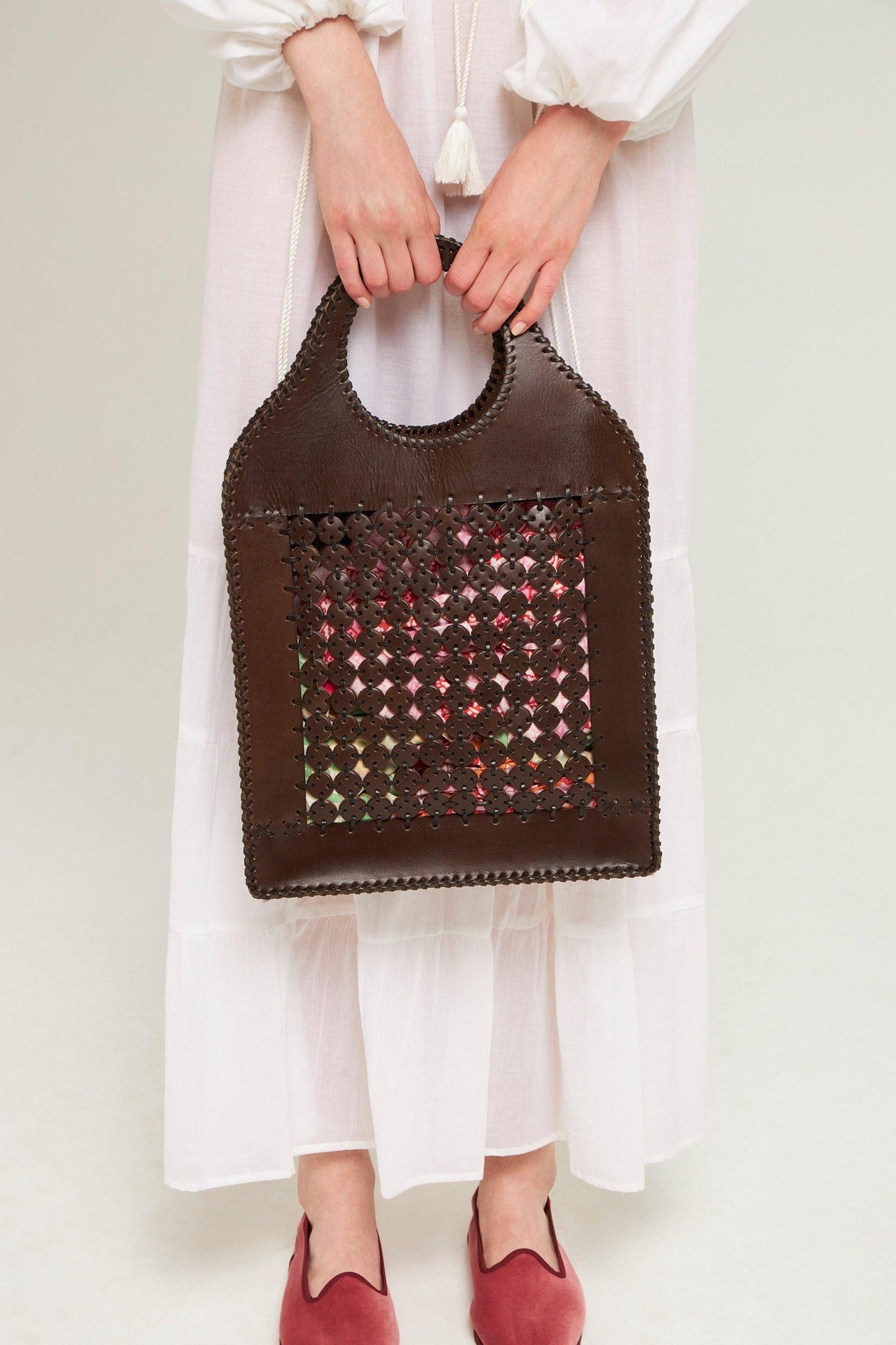 Lace-style leather openwork bag Galy