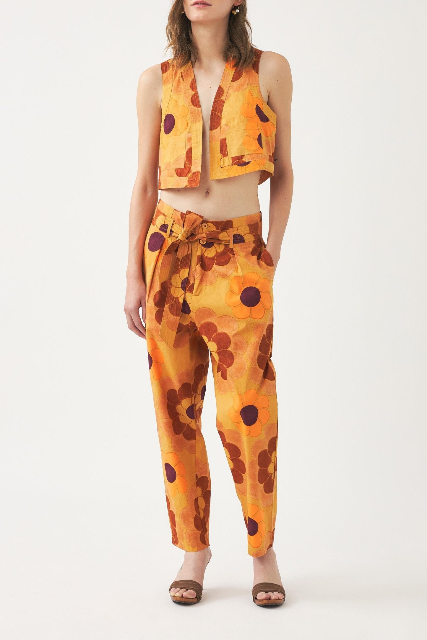 Sleeveless cropped print gilet Suny