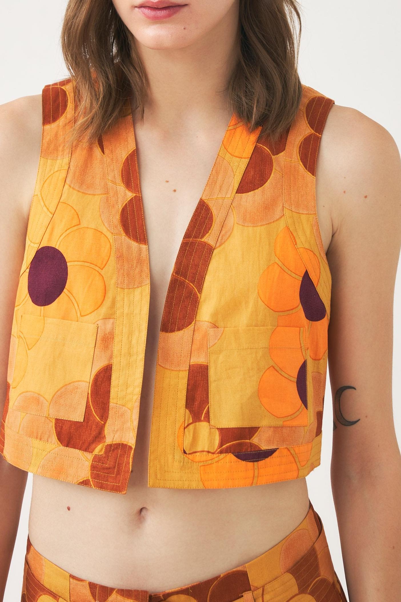 Sleeveless cropped print gilet Suny