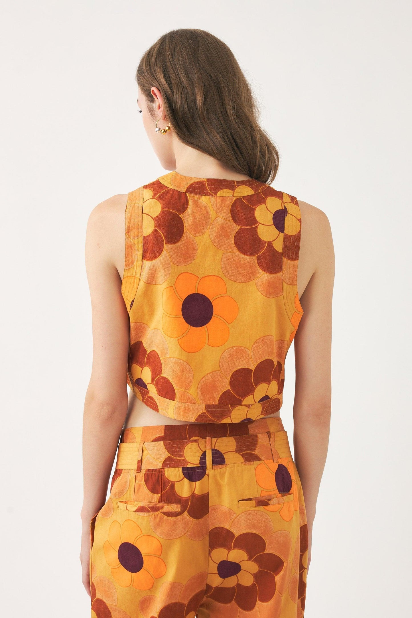 Sleeveless cropped print gilet Suny