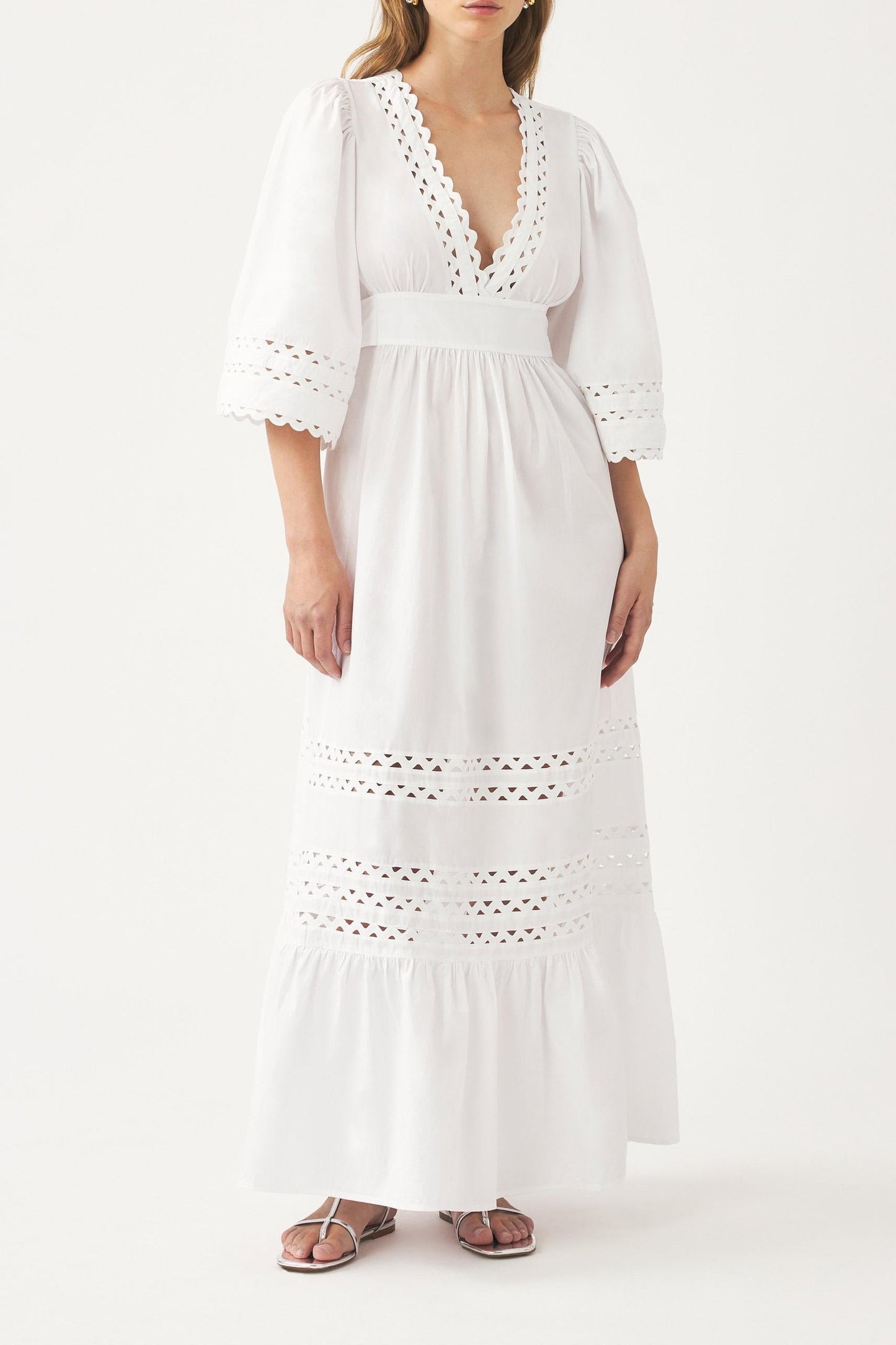 Cotton poplin openwork maxi dress Rodo