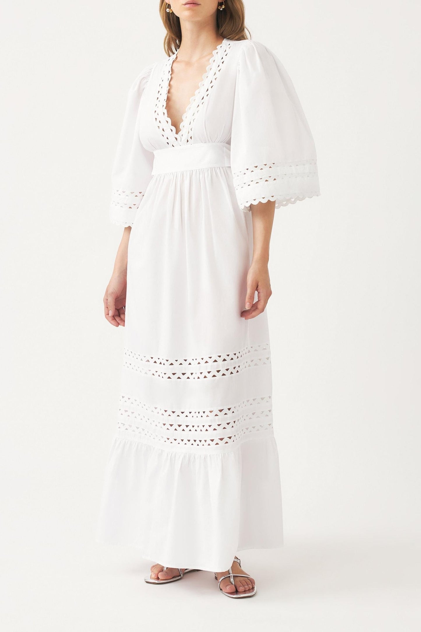 Cotton poplin openwork maxi dress Rodo