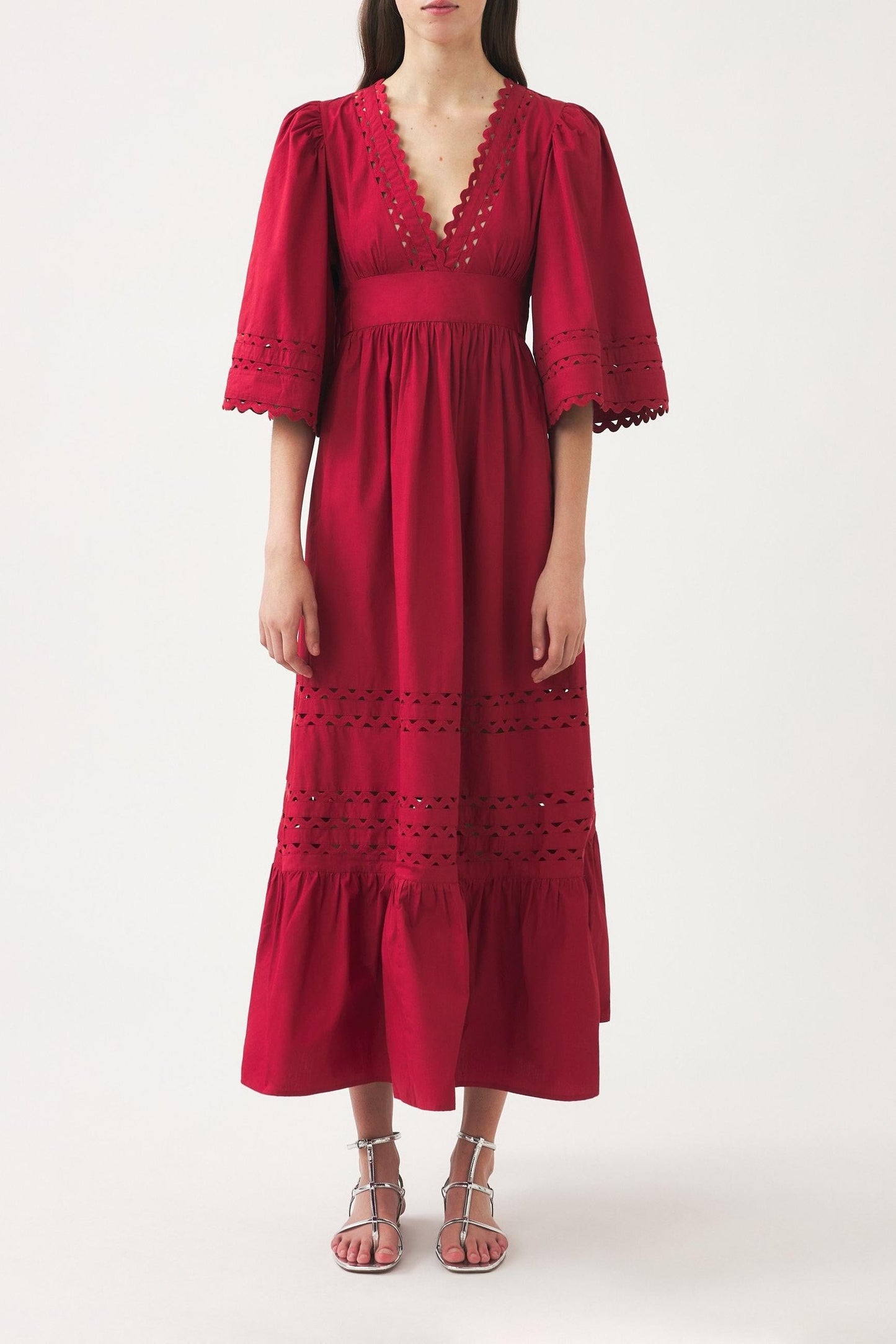 Cotton poplin openwork maxi dress Rodo