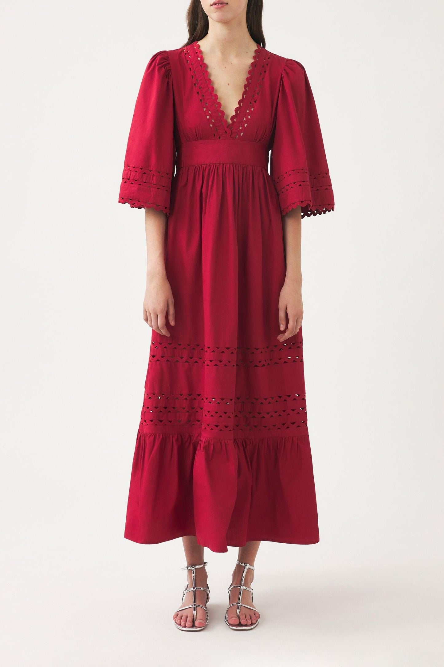Cotton poplin openwork maxi dress Rodo