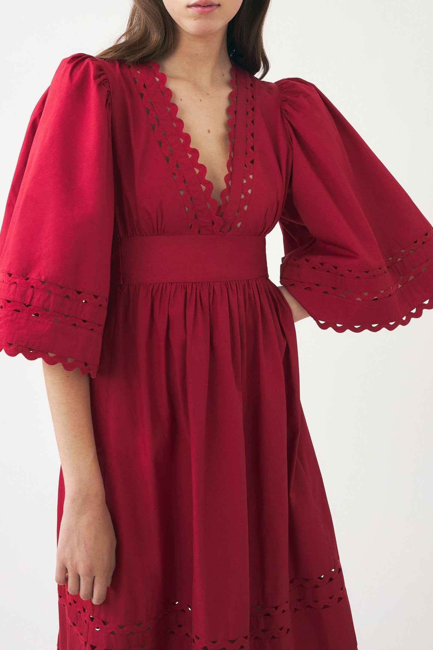 Cotton poplin openwork maxi dress Rodo