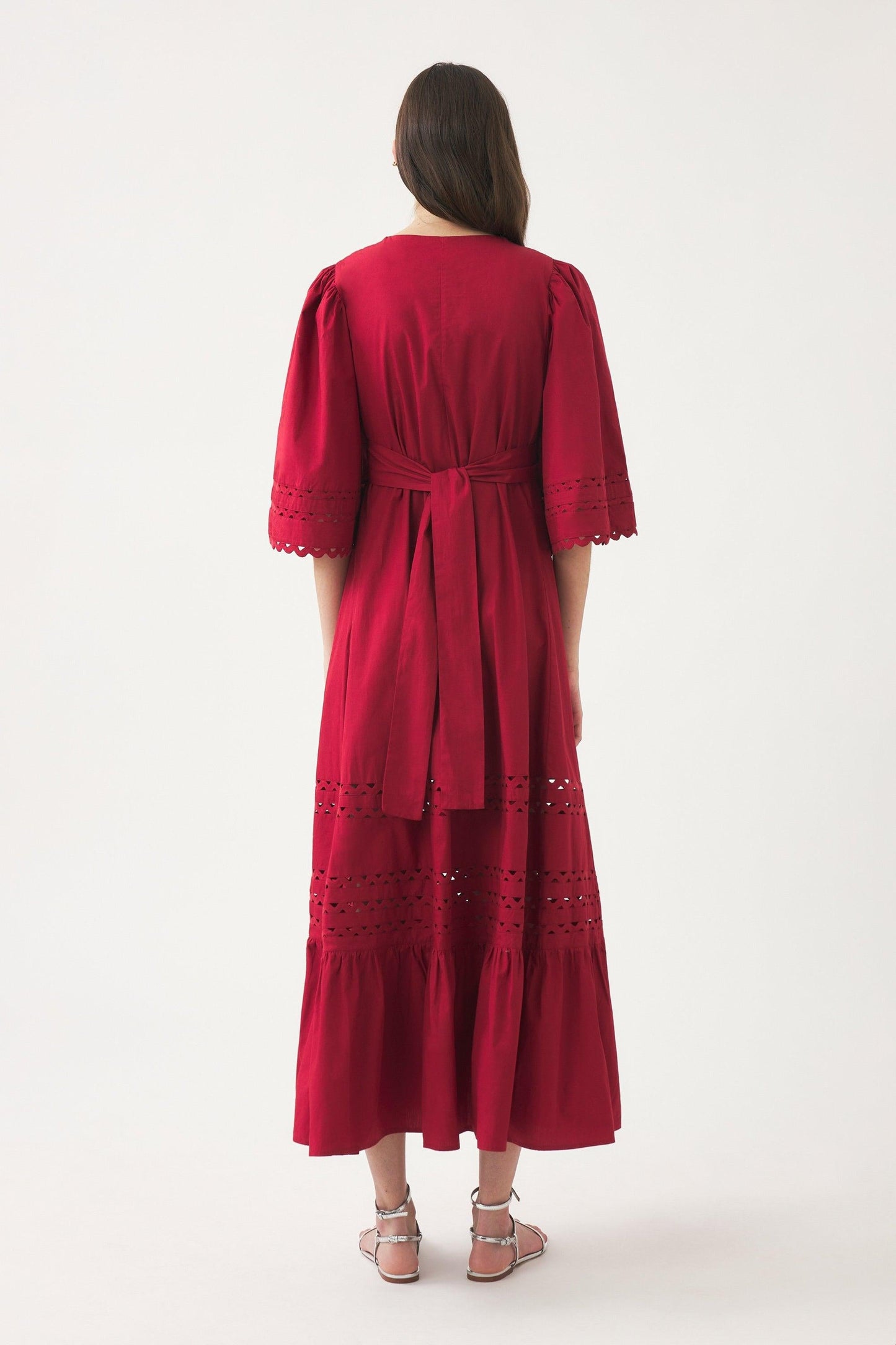 Cotton poplin openwork maxi dress Rodo
