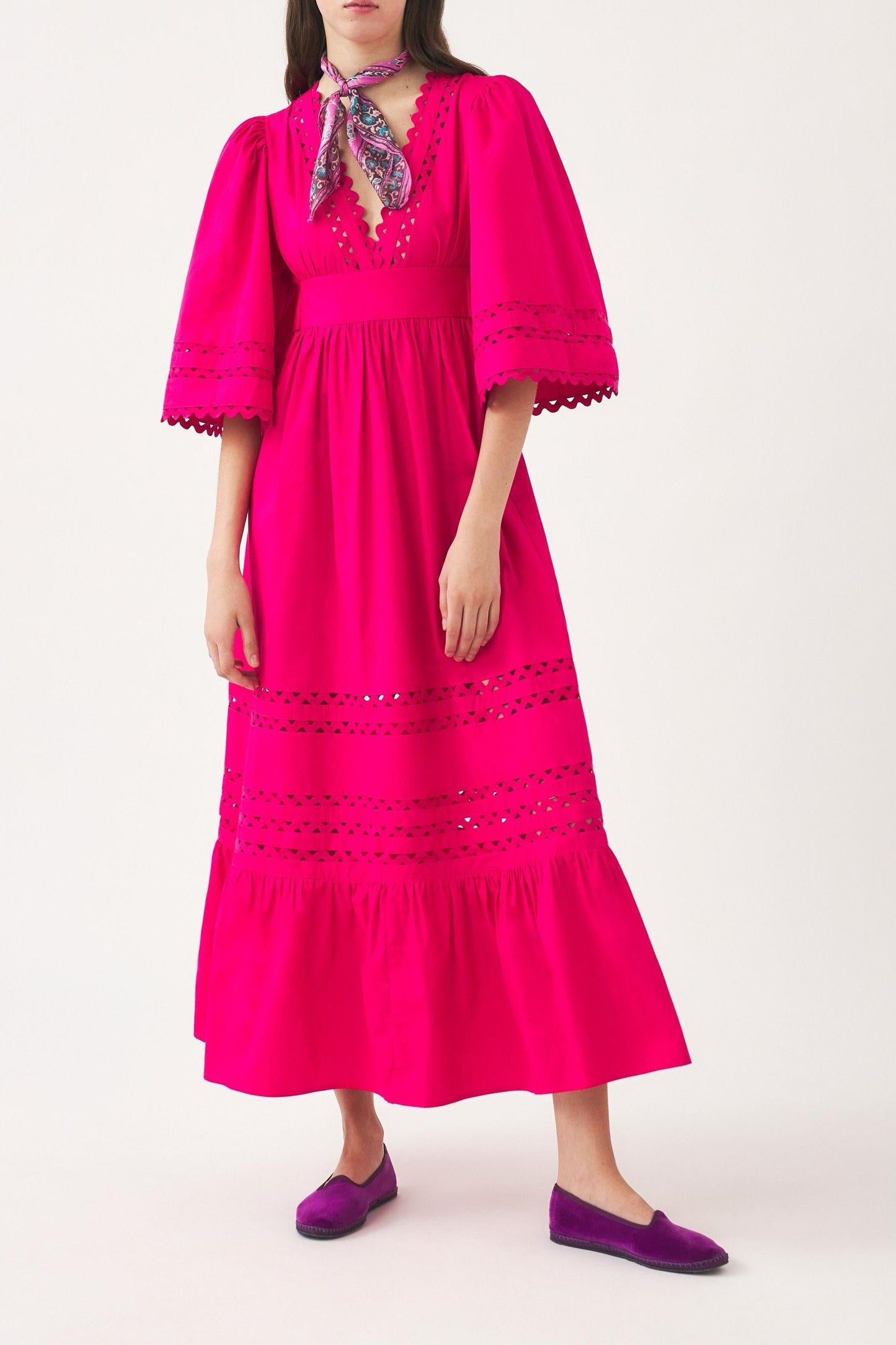 Cotton poplin openwork maxi dress Rodo