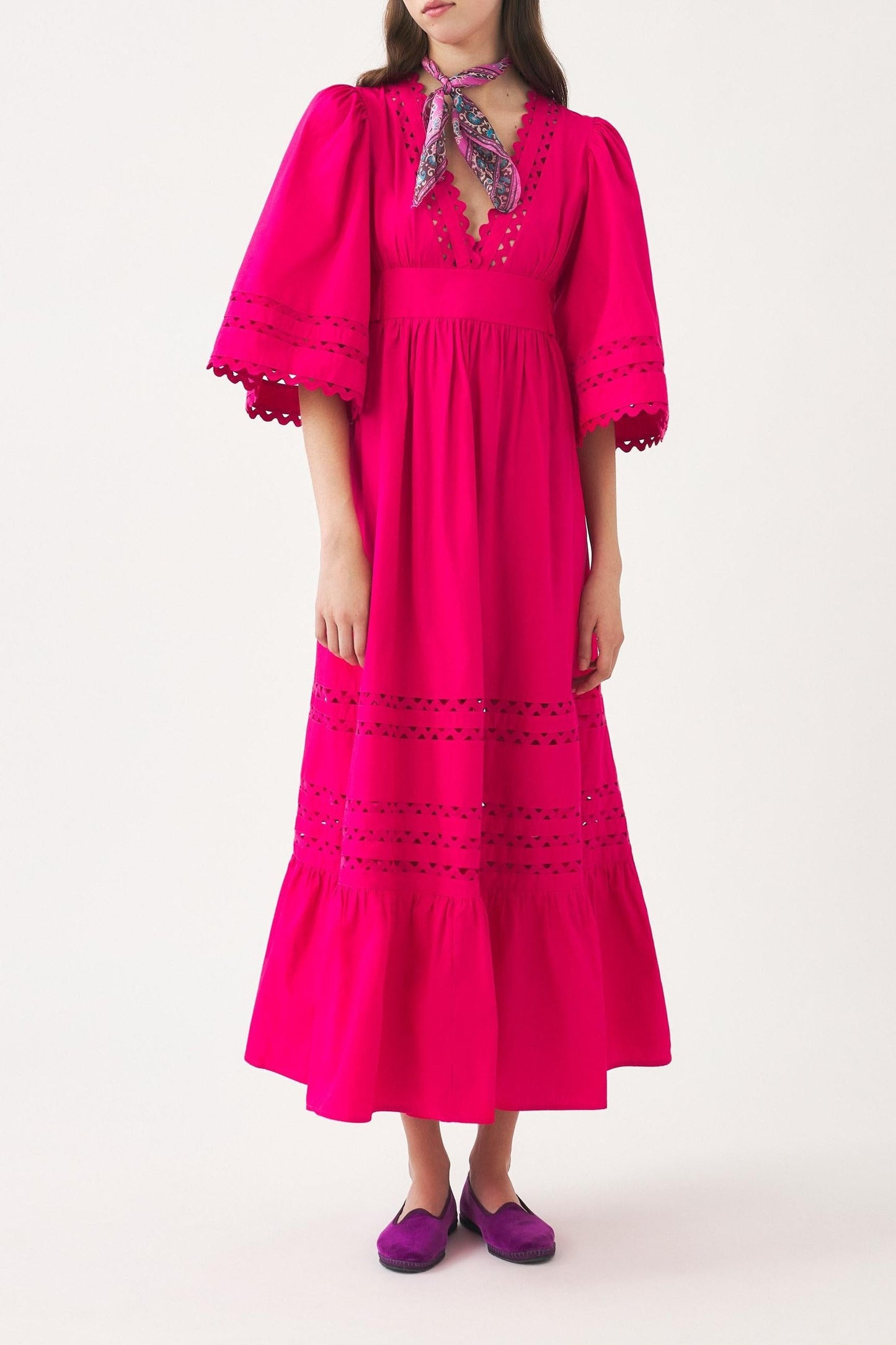 Cotton poplin openwork maxi dress Rodo