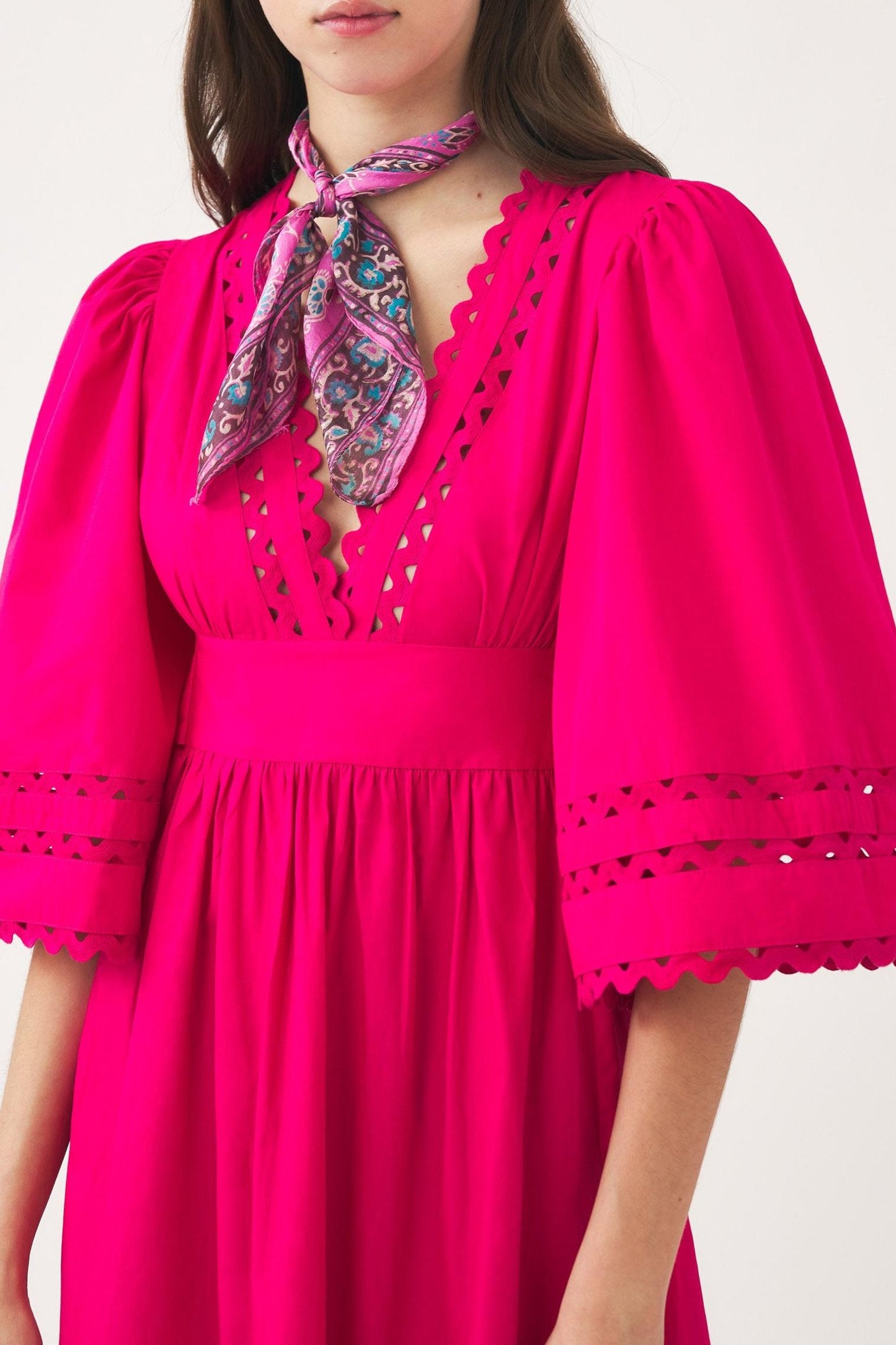 Cotton poplin openwork maxi dress Rodo