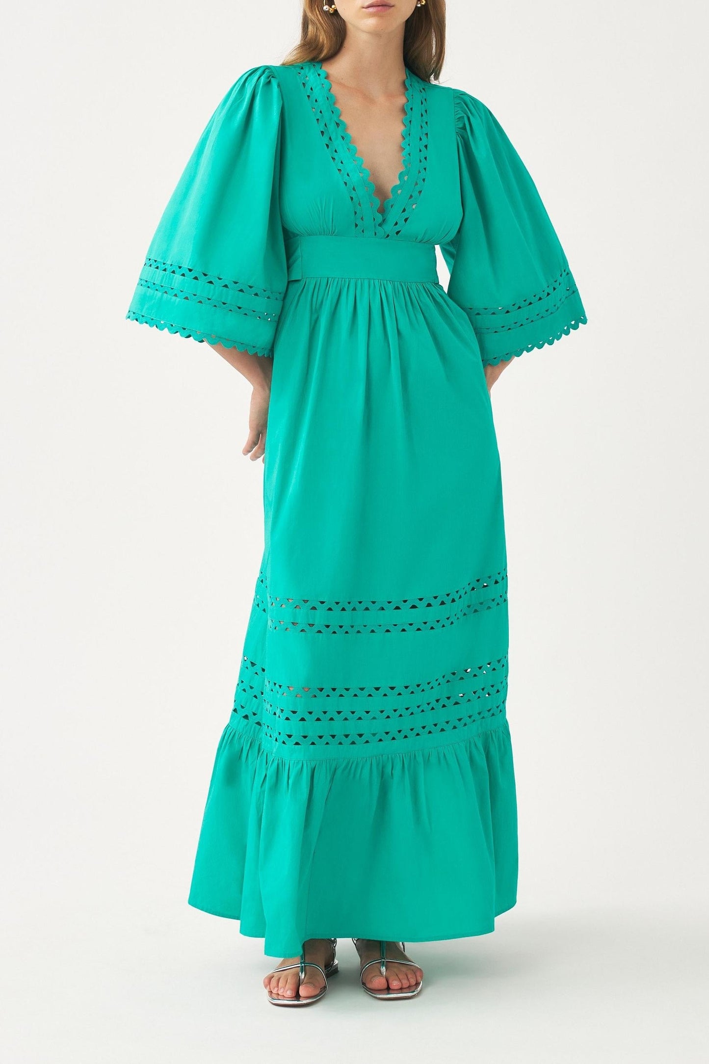 Cotton poplin openwork maxi dress Rodo