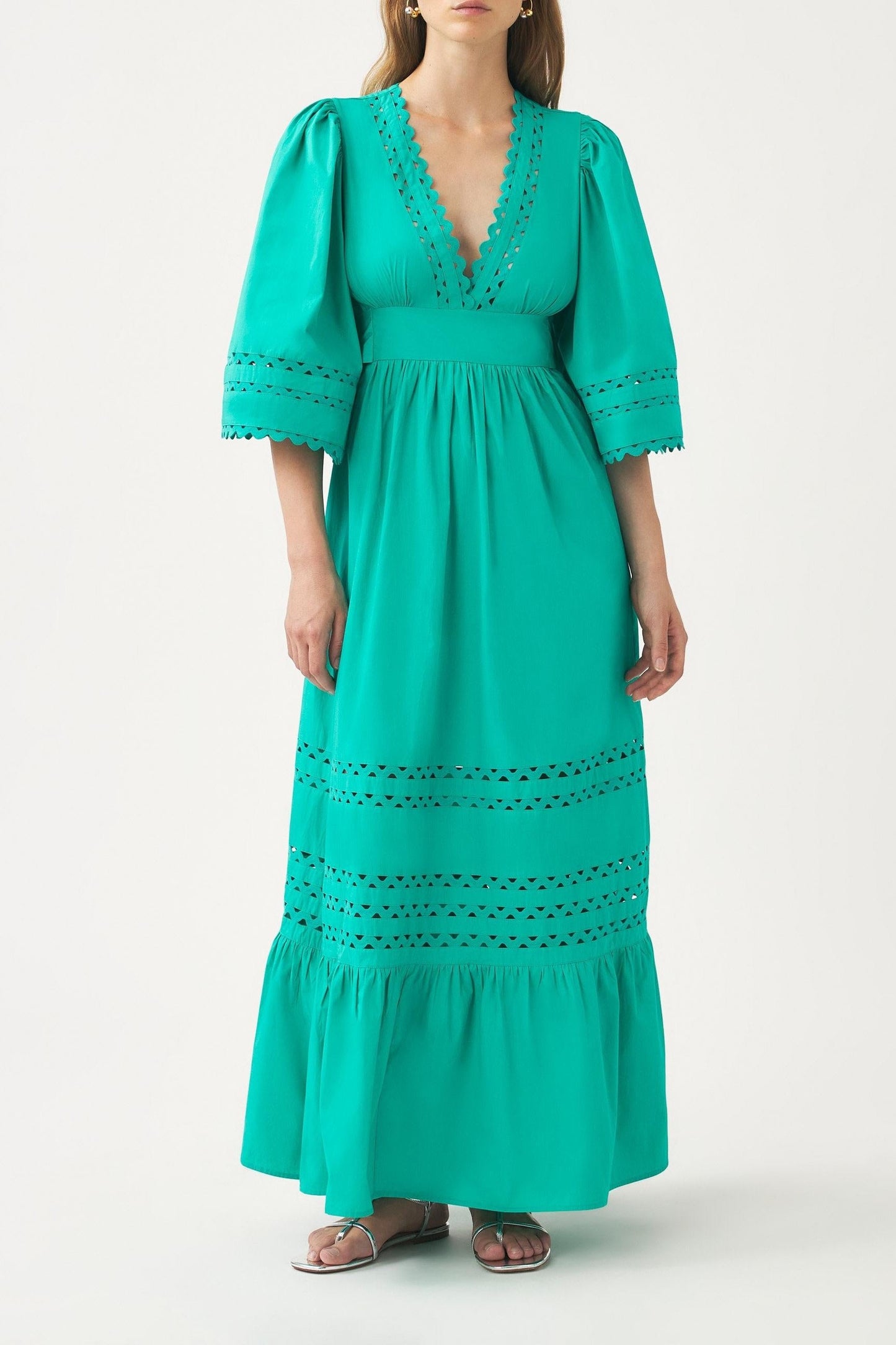 Cotton poplin openwork maxi dress Rodo